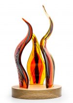 Flames. Fused/slumped glass in wooden stand