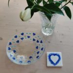 Spinnaker Glass Blue Carved Hearts Bowl and Coaster