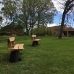 Chestnut garden benches, Red House Aldeburgh Chestnut garden benches, Red House Aldeburgh