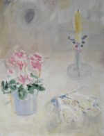 Cyclamen and candle. Oil on board. 25x32cm