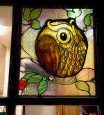 Perky owl, Illumination painting set in copper foil window
