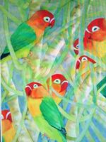 Fischer's Love Birds, (Polymer etching, hand-coloured)