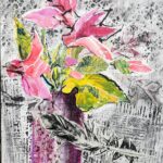 Cyclamen with Feather - Mixed Media