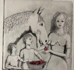 Apples for a horse. Etching