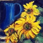 Blue Jug & Sunflowers 10x10cm