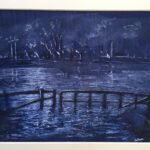 Storm Dennis Water meadows White on Indigo study.