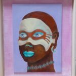 Tribal blue, oil on panel, framed 17.5"x15.5"