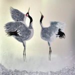 Courting Cranes 60cm x 60cm ink on aluminium