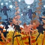 Midnight Garden with Stars and Moon