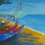 'Chinese Fishing nets, Kochi', acrylic on paper 'Chinese Fishing nets, Kochi', acrylic on paper