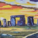 Stone henge on drafting film using coloured pencil