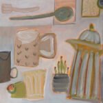 Fork & Spoon: Acrylic & mixed media canvas board unframed 30cm x 30cm