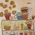 Greenhouse Shelves: Acrylic & mixed media cradled panel framed 83cm x 83cm