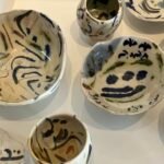 Jazz Pots, thrown with multi coloured oxides decoration