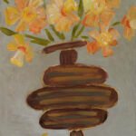 Orange Scissors: Acrylic & mixed media wood panel framed 40.5cm x 48cm