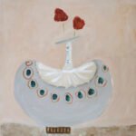 Rosy Ranuncules: Acrylic & mixed media cradled panel framed 83cm x 83cm