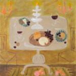 Shoes Off & Candlelight: Acrylic & mixed media cradled panel framed 83cm x 83cm