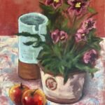 Hellebore, Jug and Apples, oil on linen board